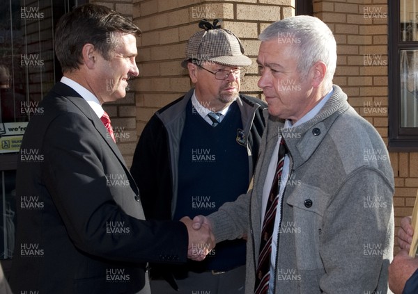 211112 - Welsh Rugby Union AGM, Port Talbot -   Roger Lewis greets representatives of the members clubs arrive for the WRU AGM at the Princess Royal Theatre, Port Talbot