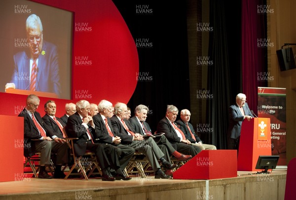 211012 - Welsh Rugby Union AGM, Port Talbot -  Dennis Gethin, WRU President, addresses the WRU AGM at the Princess Royal Theatre, Port Talbot   