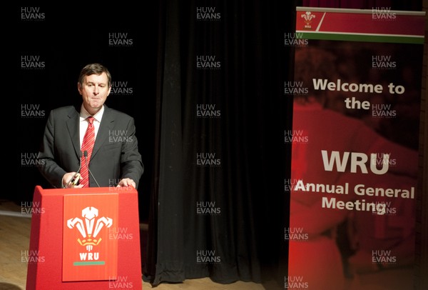 211012 - Welsh Rugby Union AGM, Port Talbot -  Roger Lewis, WRU Group Chief Executive, addresses the WRU AGM at the Princess Royal Theatre, Port Talbot  