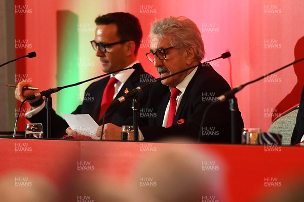 301022 - Welsh Rugby Union Annual General Meeting -  Rhodri Lewis, WRU President Gerald Davies and Rob Butcher during the WRU AGM