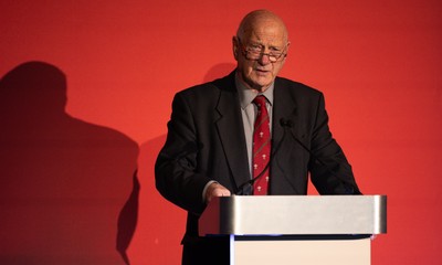 301125 - Welsh Rugby Union AGM, Vale Hotel -  Welsh Rugby Union President Terry Cobner addresses delegates at the AGM