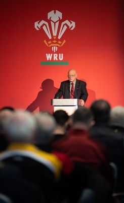 301125 - Welsh Rugby Union AGM, Vale Hotel -  Welsh Rugby Union President Terry Cobner addresses delegates at the AGM