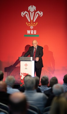 301125 - Welsh Rugby Union AGM, Vale Hotel -  Welsh Rugby Union President Terry Cobner addresses delegates at the AGM