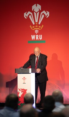 301125 - Welsh Rugby Union AGM, Vale Hotel -  Welsh Rugby Union President Terry Cobner addresses delegates at the AGM