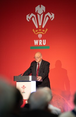 301125 - Welsh Rugby Union AGM, Vale Hotel -  Welsh Rugby Union President Terry Cobner addresses delegates at the AGM