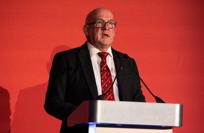 301125 - Welsh Rugby Union AGM, Vale Hotel - Welsh Rugby Union Chairman Richard Collier-Keywood addresses delegates at the AGM