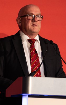 301125 - Welsh Rugby Union AGM, Vale Hotel - Welsh Rugby Union Chairman Richard Collier-Keywood addresses delegates at the AGM