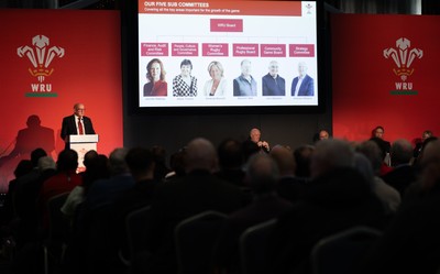 301125 - Welsh Rugby Union AGM, Vale Hotel - Welsh Rugby Union Chairman Richard Collier-Keywood addresses delegates at the AGM