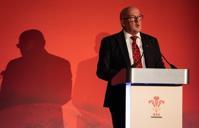 301125 - Welsh Rugby Union AGM, Vale Hotel - Welsh Rugby Union Chairman Richard Collier-Keywood addresses delegates at the AGM