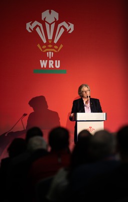 301125 - Welsh Rugby Union AGM, Vale Hotel - Welsh Rugby Union board member and Chair of the Women's Rugby Committee Amanda Bennett addresses delegates at the AGM
