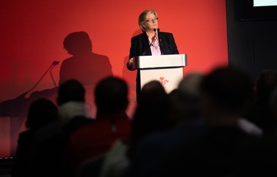 301125 - Welsh Rugby Union AGM, Vale Hotel - Welsh Rugby Union board member and Chair of the Women's Rugby Committee Amanda Bennett addresses delegates at the AGM