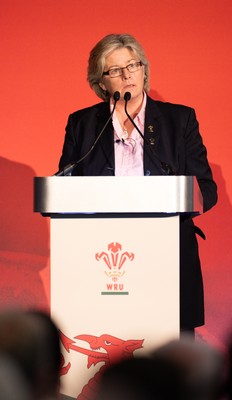 301125 - Welsh Rugby Union AGM, Vale Hotel - Welsh Rugby Union board member and Chair of the Women's Rugby Committee Amanda Bennett addresses delegates at the AGM