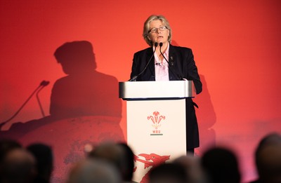 301125 - Welsh Rugby Union AGM, Vale Hotel - Welsh Rugby Union board member and Chair of the Women's Rugby Committee Amanda Bennett addresses delegates at the AGM