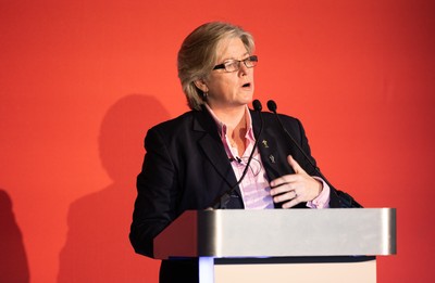 301125 - Welsh Rugby Union AGM, Vale Hotel - Welsh Rugby Union board member and Chair of the Women's Rugby Committee Amanda Bennett addresses delegates at the AGM