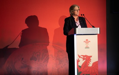 301125 - Welsh Rugby Union AGM, Vale Hotel - Welsh Rugby Union board member and Chair of the Women's Rugby Committee Amanda Bennett addresses delegates at the AGM