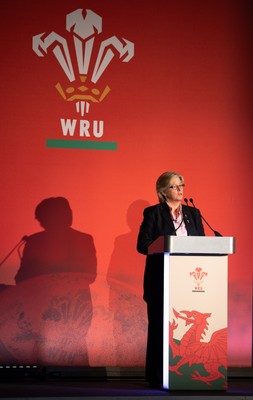 301125 - Welsh Rugby Union AGM, Vale Hotel - Welsh Rugby Union board member and Chair of the Women's Rugby Committee Amanda Bennett addresses delegates at the AGM