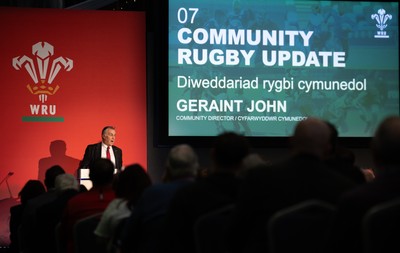 301125 - Welsh Rugby Union AGM, Vale Hotel - Welsh Rugby Union Community Director Geraint John addresses delegates at the AGM