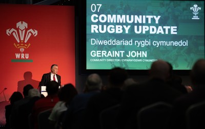 301125 - Welsh Rugby Union AGM, Vale Hotel - Welsh Rugby Union Community Director Geraint John addresses delegates at the AGM