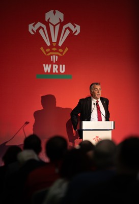 301125 - Welsh Rugby Union AGM, Vale Hotel - Welsh Rugby Union Community Director Geraint John addresses delegates at the AGM