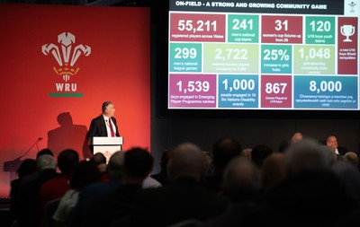 301125 - Welsh Rugby Union AGM, Vale Hotel - Welsh Rugby Union Community Director Geraint John addresses delegates at the AGM