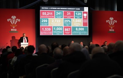 301125 - Welsh Rugby Union AGM, Vale Hotel - Welsh Rugby Union Community Director Geraint John addresses delegates at the AGM