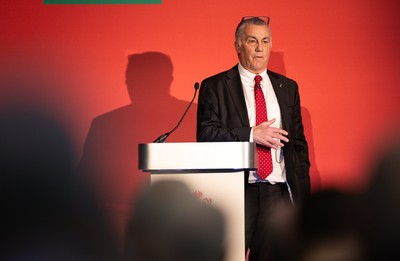301125 - Welsh Rugby Union AGM, Vale Hotel - Welsh Rugby Union Community Director Geraint John addresses delegates at the AGM