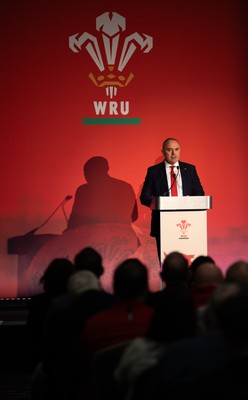 301125 - Welsh Rugby Union AGM, Vale Hotel - Welsh Rugby Union Chief Commercial Officer Leighton Davies addresses delegates at the AGM