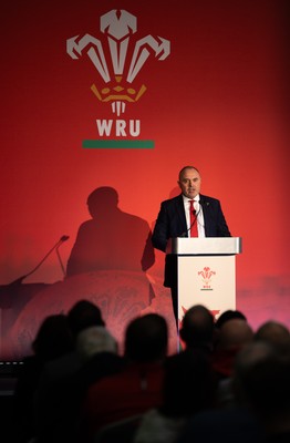 301125 - Welsh Rugby Union AGM, Vale Hotel - Welsh Rugby Union Chief Commercial Officer Leighton Davies addresses delegates at the AGM