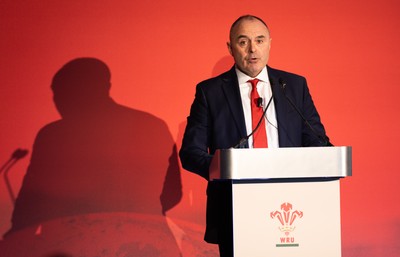 301125 - Welsh Rugby Union AGM, Vale Hotel - Welsh Rugby Union Chief Commercial Officer Leighton Davies addresses delegates at the AGM