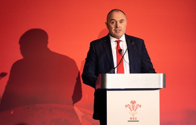 301125 - Welsh Rugby Union AGM, Vale Hotel - Welsh Rugby Union Chief Commercial Officer Leighton Davies addresses delegates at the AGM