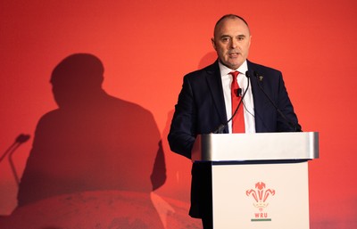 301125 - Welsh Rugby Union AGM, Vale Hotel - Welsh Rugby Union Chief Commercial Officer Leighton Davies addresses delegates at the AGM