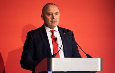 301125 - Welsh Rugby Union AGM, Vale Hotel - Welsh Rugby Union Chief Commercial Officer Leighton Davies addresses delegates at the AGM