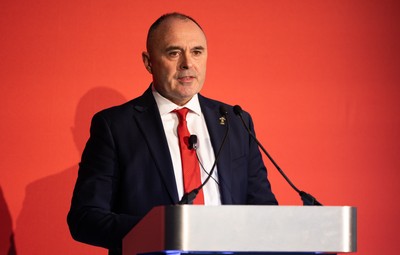 301125 - Welsh Rugby Union AGM, Vale Hotel - Welsh Rugby Union Chief Commercial Officer Leighton Davies addresses delegates at the AGM