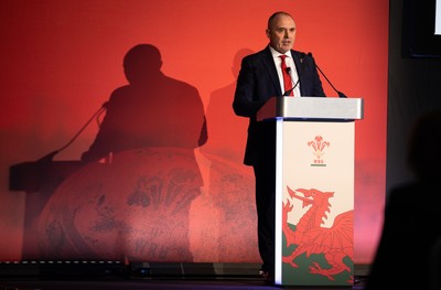 301125 - Welsh Rugby Union AGM, Vale Hotel - Welsh Rugby Union Chief Commercial Officer Leighton Davies addresses delegates at the AGM