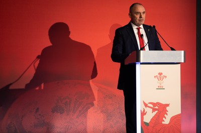 301125 - Welsh Rugby Union AGM, Vale Hotel - Welsh Rugby Union Chief Commercial Officer Leighton Davies addresses delegates at the AGM
