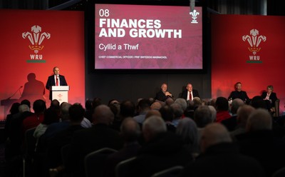 301125 - Welsh Rugby Union AGM, Vale Hotel - Welsh Rugby Union Chief Commercial Officer Leighton Davies addresses delegates at the AGM