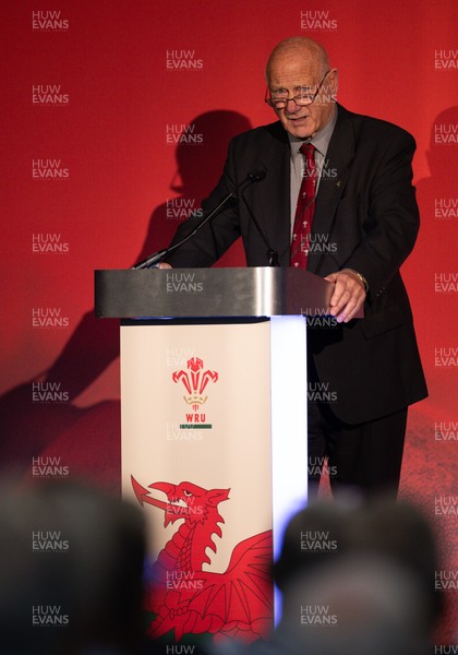 301125 - Welsh Rugby Union AGM, Vale Hotel -  Welsh Rugby Union President Terry Cobner addresses delegates at the AGM