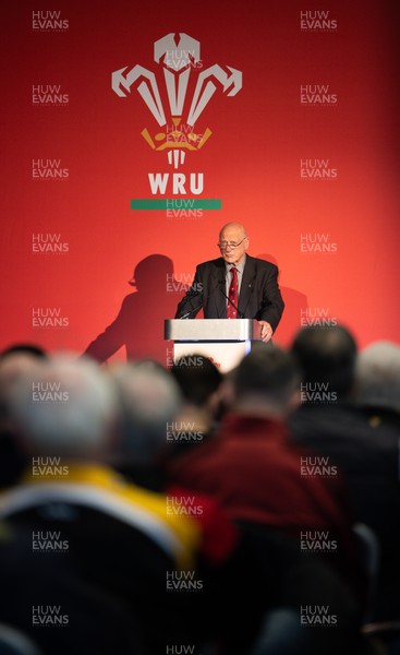 301125 - Welsh Rugby Union AGM, Vale Hotel -  Welsh Rugby Union President Terry Cobner addresses delegates at the AGM