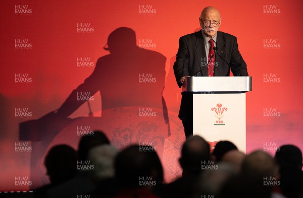 301125 - Welsh Rugby Union AGM, Vale Hotel -  Welsh Rugby Union President Terry Cobner addresses delegates at the AGM