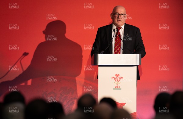 301125 - Welsh Rugby Union AGM, Vale Hotel - Welsh Rugby Union Chairman Richard Collier-Keywood addresses delegates at the AGM