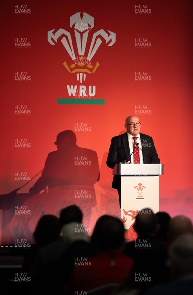 301125 - Welsh Rugby Union AGM, Vale Hotel - Welsh Rugby Union Chairman Richard Collier-Keywood addresses delegates at the AGM