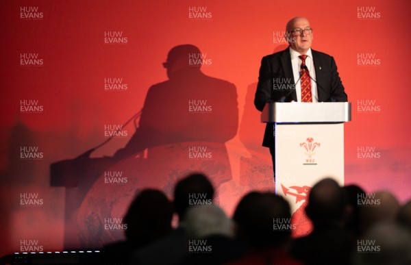 301125 - Welsh Rugby Union AGM, Vale Hotel - Welsh Rugby Union Chairman Richard Collier-Keywood addresses delegates at the AGM