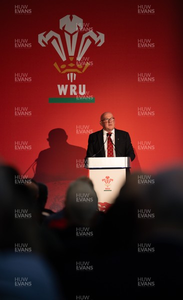 301125 - Welsh Rugby Union AGM, Vale Hotel - Welsh Rugby Union Chairman Richard Collier-Keywood addresses delegates at the AGM
