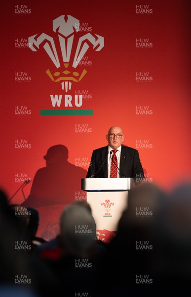301125 - Welsh Rugby Union AGM, Vale Hotel - Welsh Rugby Union Chairman Richard Collier-Keywood addresses delegates at the AGM