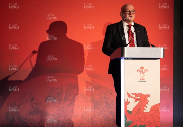 301125 - Welsh Rugby Union AGM, Vale Hotel - Welsh Rugby Union Chairman Richard Collier-Keywood addresses delegates at the AGM