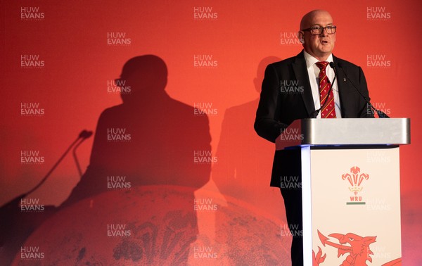 301125 - Welsh Rugby Union AGM, Vale Hotel - Welsh Rugby Union Chairman Richard Collier-Keywood addresses delegates at the AGM