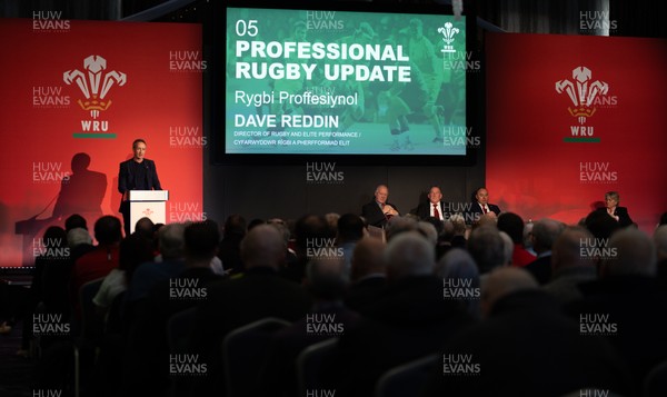 301125 - Welsh Rugby Union AGM, Vale Hotel - Welsh Rugby Union Director of Rugby and Elite Performance Dave Reddin addresses delegates at the AGM