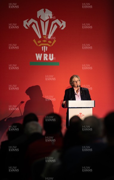 301125 - Welsh Rugby Union AGM, Vale Hotel - Welsh Rugby Union board member and Chair of the Women's Rugby Committee Amanda Bennett addresses delegates at the AGM