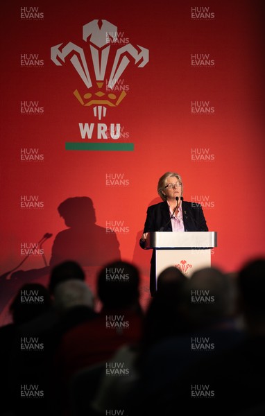 301125 - Welsh Rugby Union AGM, Vale Hotel - Welsh Rugby Union board member and Chair of the Women's Rugby Committee Amanda Bennett addresses delegates at the AGM