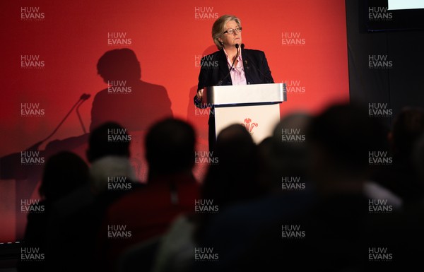 301125 - Welsh Rugby Union AGM, Vale Hotel - Welsh Rugby Union board member and Chair of the Women's Rugby Committee Amanda Bennett addresses delegates at the AGM